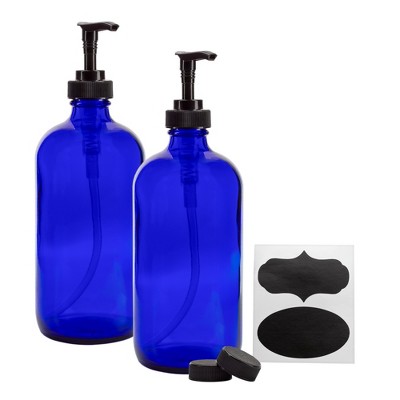 Cornucopia Brands 16oz Cobalt Blue Glass Bottles w/ Pump Dispensers 2pk; Refillable Soap / Lotion Dispensers
