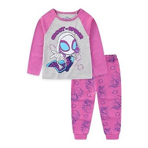 Marvel Spider-Gwen Ghost Spider Girls Long Sleeve Shirt and French Terry Pants 2 Piece Outfit Set for Toddlers - 1 of 4