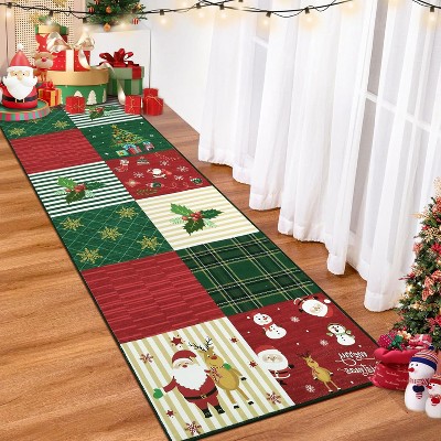 2x6 Red & Green Modern Pattern Christmas Runner Rug, Washable, Soft, Non-Shedding Carpet for Living Room/Bedroom, Indoor Holiday Decoration
