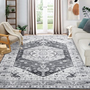 Vintage Area Rugs Boho Washable Area Rug for Living Room Bedroom Floral Print Floor Carpet - 1 of 4