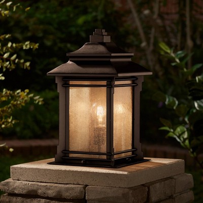 Walnut Bronze Outdoor Pier Mount Lights with Frosted Cream Glass Set of 2