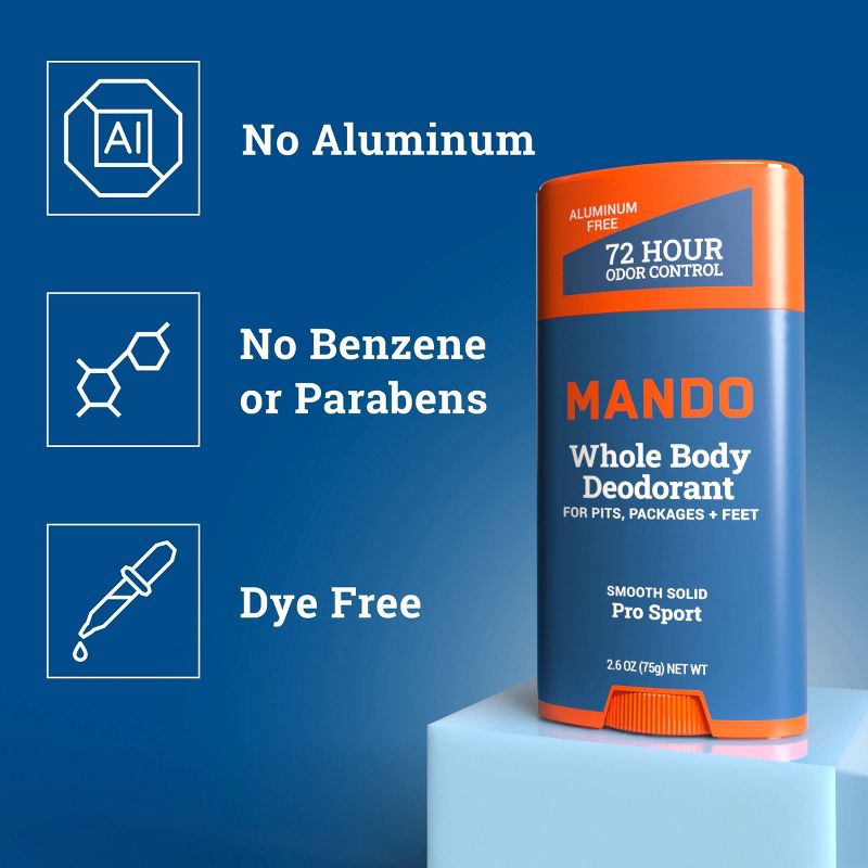Mando Whole Body Deodorant - Men&#8217;s Aluminum-Free Smooth Solid Stick Deodorant - Pro Sport - 2.6oz, 5 of 12