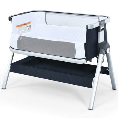 Image of Costway Baby Bassinet Bedside Sleeper w/Storage Basket & Wheel for Newborn Navy