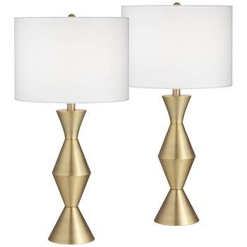 360 Lighting Elka 28" Tall Mid Century Modern Glam Table Lamps Set of 2 Gold Brass Finish Metal Living Room Bedroom Bedside Nightstand White Shade