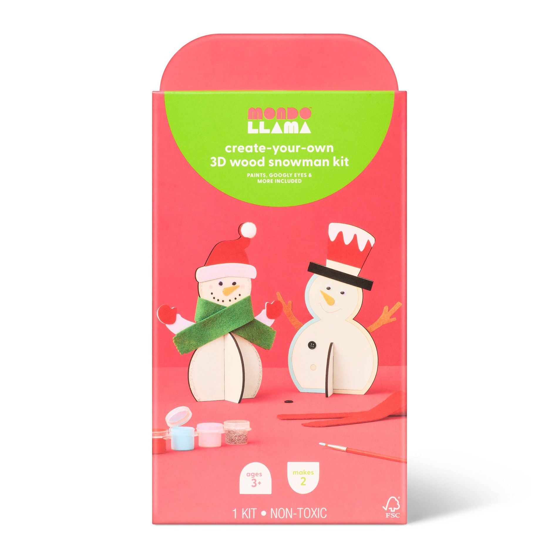 Christmas Craft 3D 2ct Wood Snowman Painting Activity Kit - Mondo Llama™