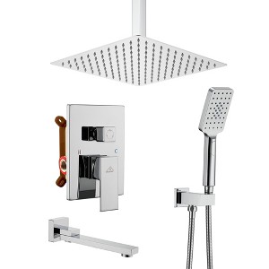 CASAINC 3-Spray Patterns 10 Inches Ceiling Mount Dual Shower Heads with Hand Shower & Tub Spout (Valve Included) - 1 of 4