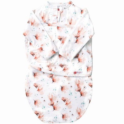 embé Starter Long Sleeve Swaddle Wrap with Fold Over Mitts - Blush Blossom Watercolor