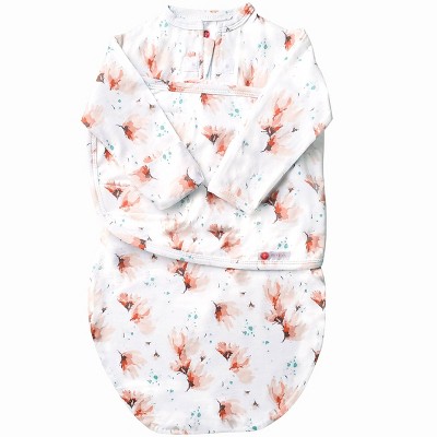 Image of embe Starter Long Sleeve Swaddle Wrap with Fold Over Mitts - Blush Blossom Watercolor