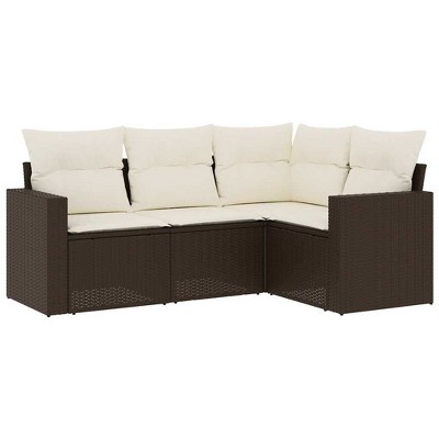 vidaXL 4 Piece Patio Sofa Set with Cushions - Brown and Cream Without Table