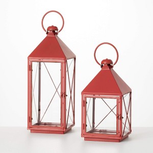 19.5"H and 13.5"H Sullivans Holiday Red Metal Lantern - Set of 2 - 1 of 3