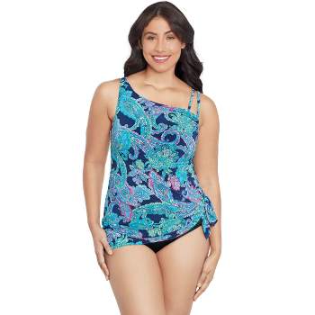 Women's Full Coverage Tummy Control Tropical Print Front Wrap One