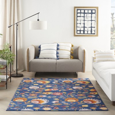 Bohemian Bliss Navy Multicolor Floral 4' x 6' Synthetic Area Rug
