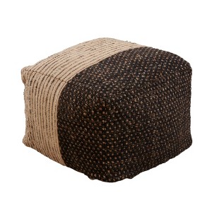 Saro Lifestyle Two-Tone Pouf, 20"x20"x14" Square, Black - 1 of 3
