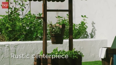 Rustic Fir Wood Wishing Well Planter with Hanging Bucket