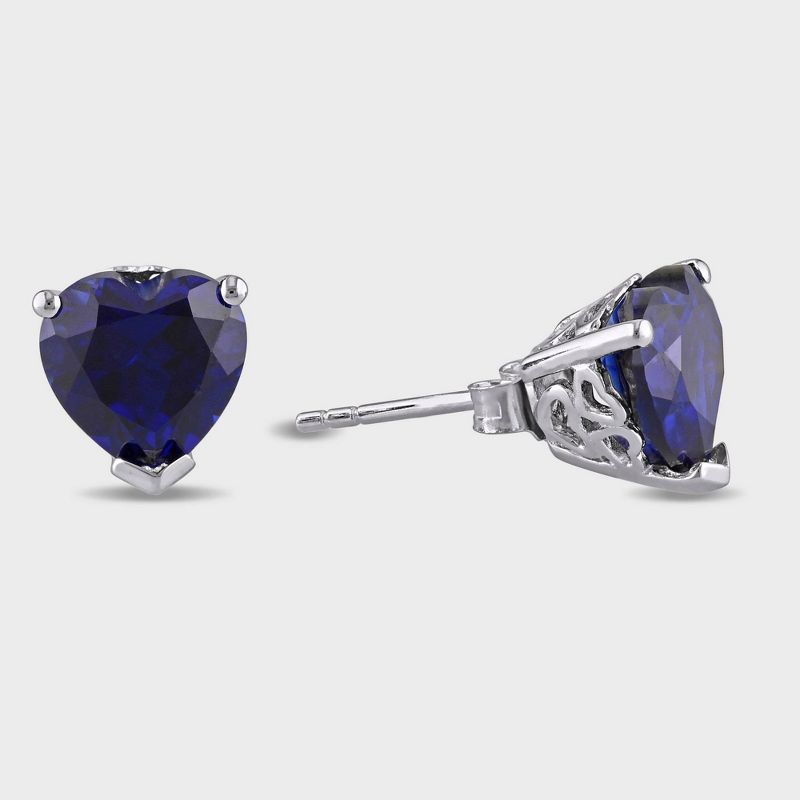 4.52 CT. T.W. Heart Shaped Blue Sapphire Stud Topaz Earrings in Sterling Silver - Sapphire, 4 of 5
