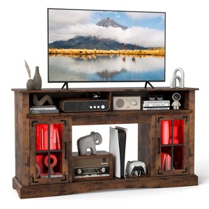 Tangkula TV Stand w/LED Lights & Remote Control Storage Cabinets & Adjustable Shelves - 1 of 4