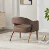 Modern Upholstered Coffee PU Accent Chair with Rubberwood Legs Barrel Armchair with Open Back Dining Chair for Living Room,Bedroom-The Pop Home - 3 of 4