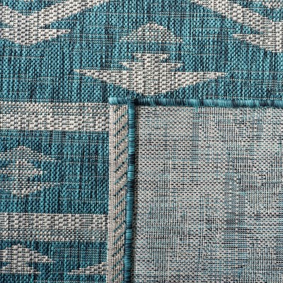 Teal and Gray Flat Woven Indoor/Outdoor Area Rug