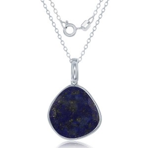 Bella Silver Sterling Silver Rounded Square Blue Lapis 18" Pendant Necklace - Blue - 1 of 2