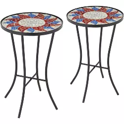 Evergreen Garden Outdoor-Safe Sunflowers Faux Mosaic Glass and Metal Side Table 12.25 L x 12.25 W x 20 H 