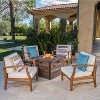 GDFStudio Belle Outdoor Acacia Wood 5 Piece Club Chair and Fire Pit Set with Cushions - 2 of 4