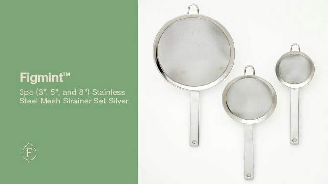 3pc (3&#34;, 5&#34;, and 8&#34;) Stainless Steel Mesh Strainer Set Silver - Figmint&#8482;, 2 of 7, play video