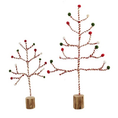 Christmas 19.5" Yarn Table On Wire Top Trees Red Green White  -  Decorative Figurines