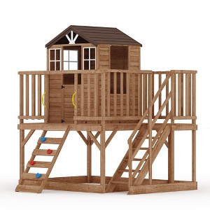 2-Story Outdoor Wooden Playhouse with Climbing Wall – Elevated Cedar Playhouse for Kids (1-Pack) - 1 of 4