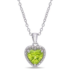 EVERLY JEWELRY | Sterling Silver 1 1/3 CT TGW Peridot Heart Halo Pendant with Chain, 18 inc - 1 of 4