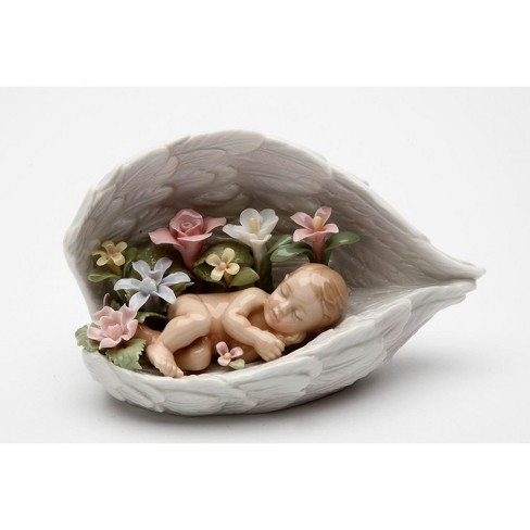 Kevins Gift Shoppe Ceramic Baby in Angels Wings Covered by Flowers Figurine - image 1 of 3