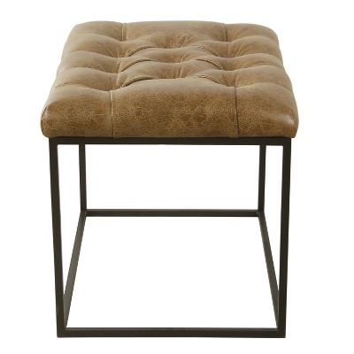 Distressed Brown Faux Leather Tufted Cocktail Ottoman