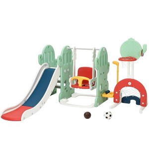Toddler Slide and Swing Set, Cactus Design Indoor Outdoor Playset with Adjustable Swing, Basketball Hoop, Soccer Golf,for Toddlers Age 1-3 - 1 of 4