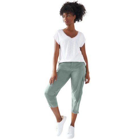 Ellos Women's Plus Size Stretch Cargo Capris - 22, Grey Spruce : Target