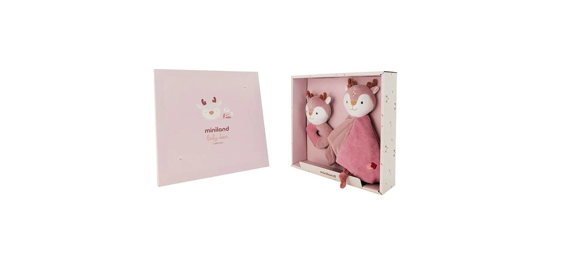 Miniland Newborn Baby Gift Pack | Doudou and Sensory Rattle Set | Soft and Safe Comfort Toy, 100% Washable | Ideal for Baby Shower Gifts | 0 Months |