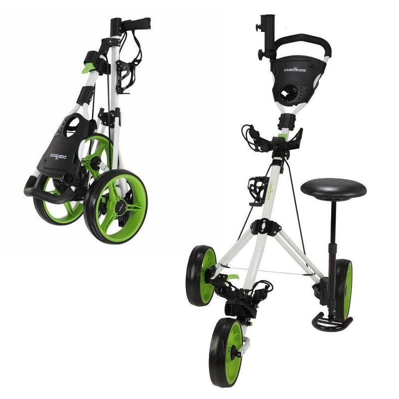 Caddymatic Golf X-TREME 3 Wheel Push/Pull Golf Cart with Seat White/Green, 1 of 5