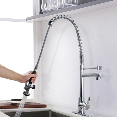 Chrome Commercial Single-Handle Pull Down Sprayer Kitchen Faucet