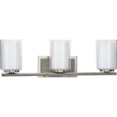 Mast 24" Brushed Nickel 3-Light Bath Vanity with Clear and Etched Glass Shades