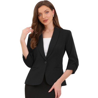 Allegra K Women 3/4 Sleeve Shawl Lapel Pocket Single Button Office Work Blazer