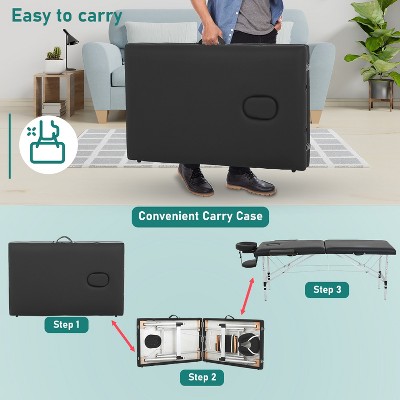 Black Adjustable Aluminum Portable Massage Table with Carry Case