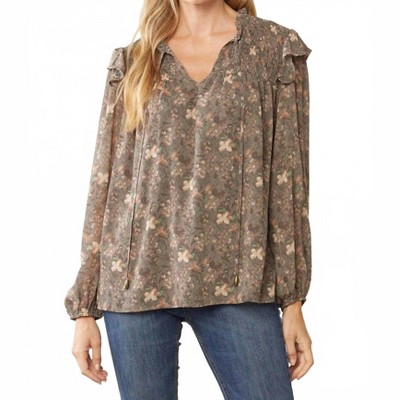 Women's Ruffle & Floral Blouse - entro