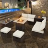 Tangkula 9 PCS Outdoor Patio Furniture Set w/ 30" Propane Fire Pit Table PE Wicker Space-Saving Sectional Sofa w/ Storage Box and Cushions Black/Gray/Navy/Red/Turquoise/Off White - 2 of 4