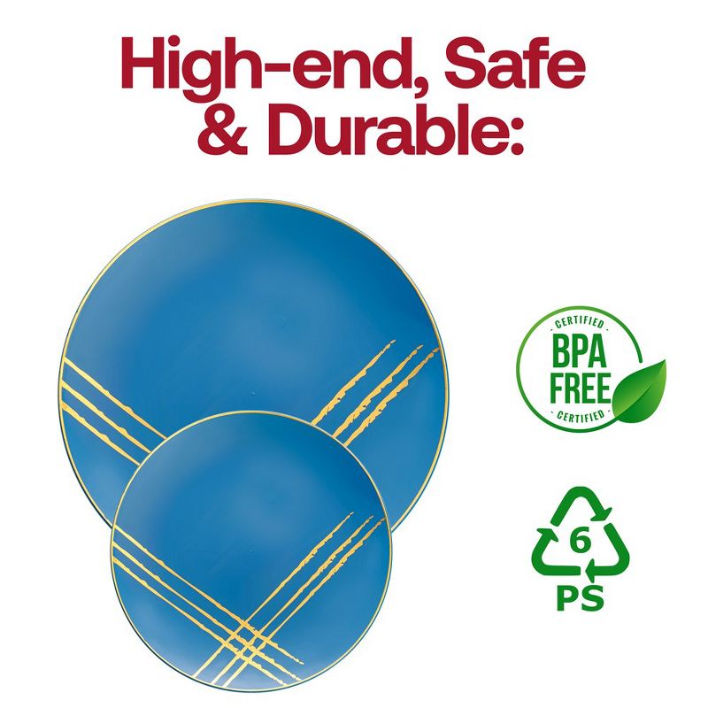 Smarty Had A Party 7.5" Blue with Gold Brushstroke Round Disposable Plastic Appetizer/Salad Plates (120 Plates), 4 of 7