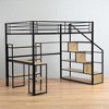 Full Size Metal Loft Bed with Built-in Desk, 3-Tier Shelf, and Storage Staircase, Space-Saving Workstation Frame - 3 of 4