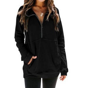 Nlife Women Merry Christmas Print Zipper Up Long Sleeve Kangaroo Pocket Sweatshirt Top - 1 of 4