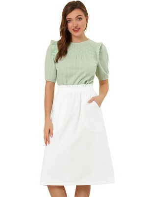 INSPIRE CHIC Women's Casual Elastic Waist Peasant A-Line Midi Skirts with Pockets