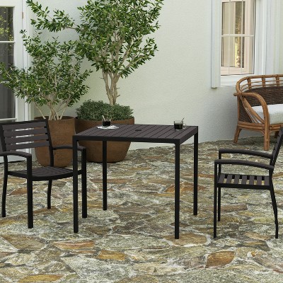 Gray Wash Teak Square Outdoor Dining Table with Steel Frame