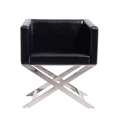 Hollywood Black Faux Leather and Metal Director's Accent Chair