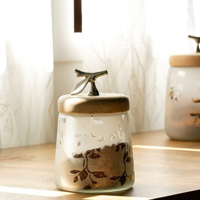 Vynxaria Food Storage Containers: Twigy Frosted Glass Jar with Wooden Lid - Elegant Kitchen Organizer