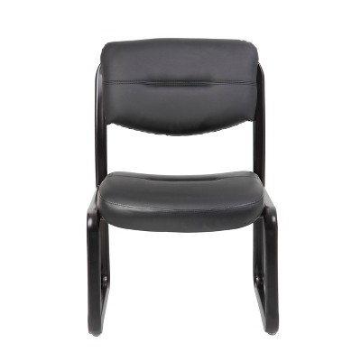 Elegant Black LeatherPlus Armless Guest Chair with Metal Sled Base