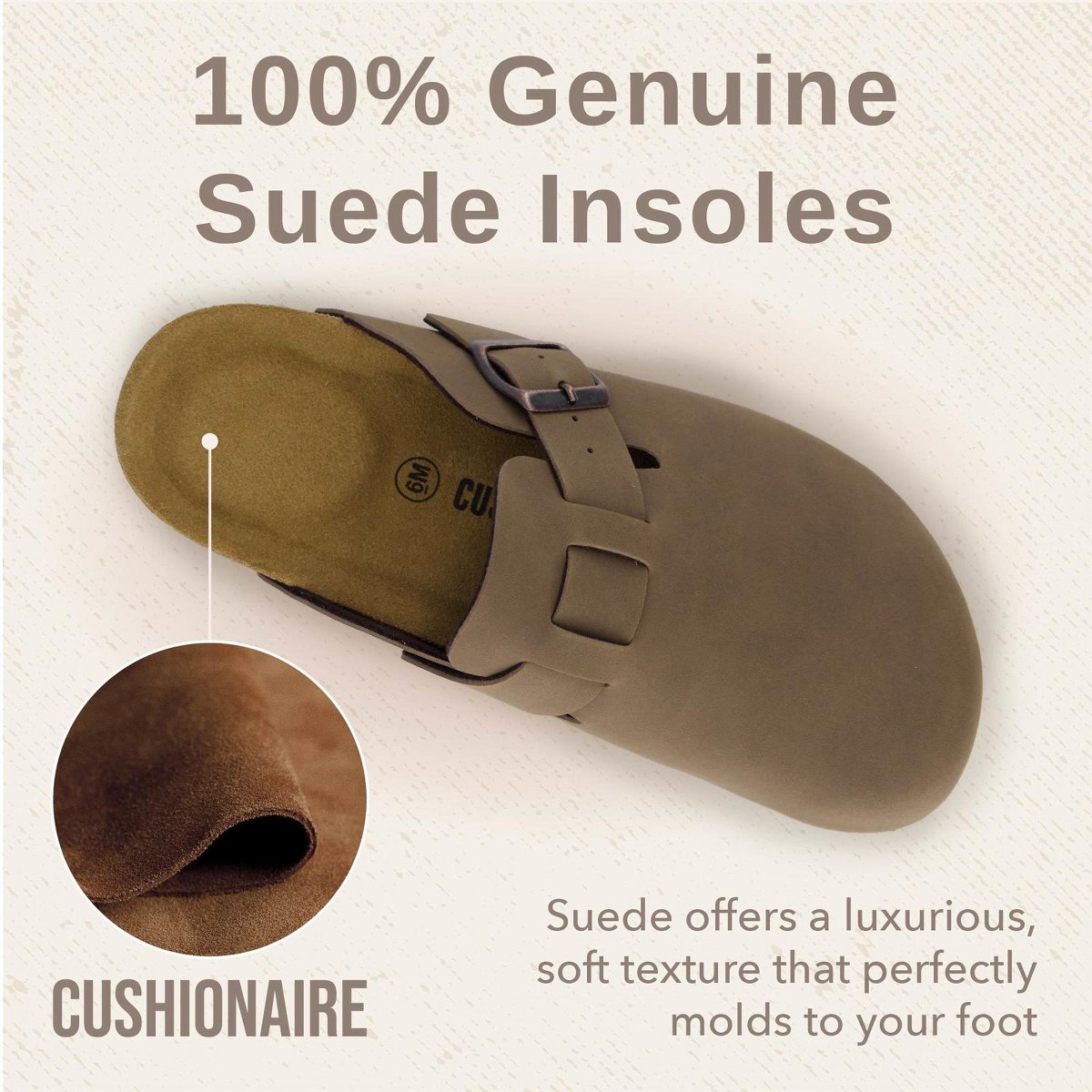 Женские сабо CUSHIONAIRE Hana Womens Clogs Comfortable Vegan Suede Clogs for Women Slip On Potato Shoes with Cork Footbed Brown 8 — фото 6